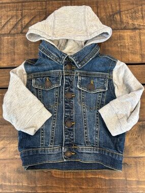 Tucker + Tate Blue Denim Jacket with Light Gray Hood & Sleeves